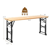 66.5'' Wood Folding Picnic Table with Umbrella Hole, Height Adjustable Outdoor Dining Table for Camping Party