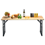 66.5'' Wood Folding Picnic Table with Umbrella Hole, Height Adjustable Outdoor Dining Table for Camping Party