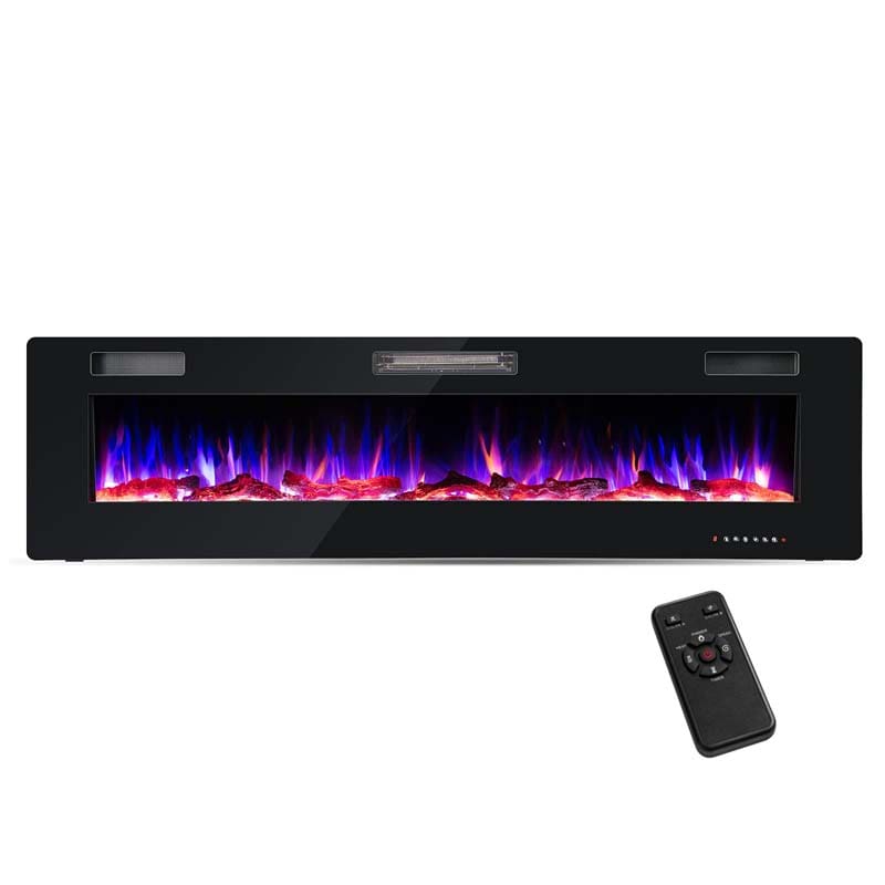 68" Ultra-Thin Recessed Electric Fireplace Insert, 5100 BTU Wall Mounted Fireplace Heater with Crystal Log Decoration