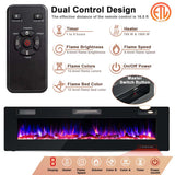 68" Ultra-Thin Recessed Electric Fireplace Insert, 5100 BTU Wall Mounted Fireplace Heater with Crystal Log Decoration