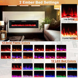 68" Ultra-Thin Recessed Electric Fireplace Insert, 5100 BTU Wall Mounted Fireplace Heater with Crystal Log Decoration