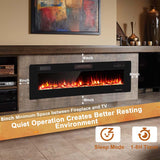 68" Ultra-Thin Recessed Electric Fireplace Insert, 5100 BTU Wall Mounted Fireplace Heater with Crystal Log Decoration
