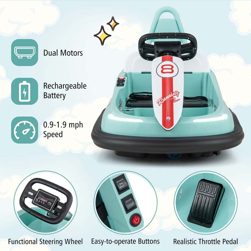 Toddler Ride on Bumper Car for Kids, 6V Electric Ride on Toy w/ 360° Spinning, Dual Motors, 2 Speeds, Music & LED Lights