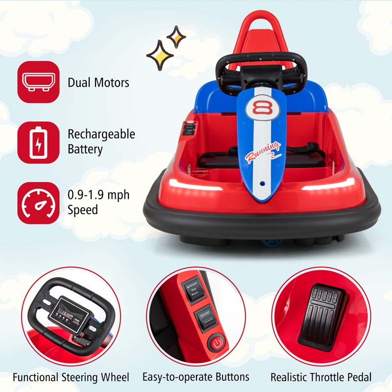 Toddler Ride on Bumper Car for Kids, 6V Electric Ride on Toy w/ 360° Spinning, Dual Motors, 2 Speeds, Music & LED Lights