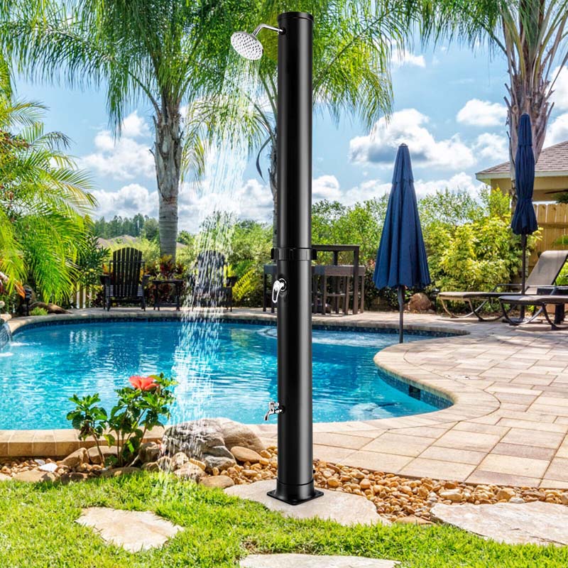 7.2 FT 10 Gallon Solar-Heated Outdoor Shower, 360° Swivel Shower Head Freestanding Shower for Poolside Beach