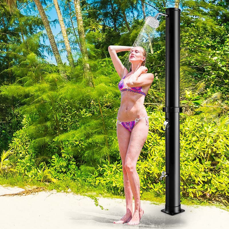 7.2 FT 10 Gallon Solar-Heated Outdoor Shower, 360° Swivel Shower Head Freestanding Shower for Poolside Beach