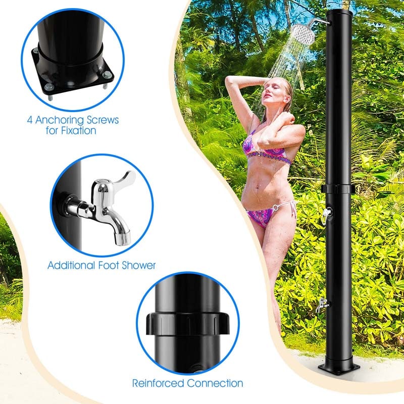 7.2 FT 10 Gallon Solar-Heated Outdoor Shower, 360° Swivel Shower Head Freestanding Shower for Poolside Beach