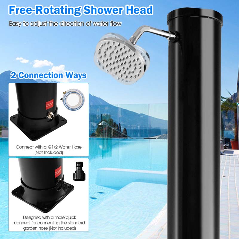 7.2 FT 10 Gallon Solar-Heated Outdoor Shower, 360° Swivel Shower Head Freestanding Shower for Poolside Beach