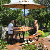 70" Patented Picnic Table Bench Set with Umbrella Hole, Acacia Wood Outdoor Dining Table Bench Set