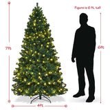 7 FT Green Pre-Lit Artificial Christmas Tree with 300 Warm White LED Lights & 1096 Hinged Branch Tips