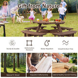 8-Person Outdoor Wooden Round Picnic Dining Table Bench Set with Umbrella Hole & 4 Benches
