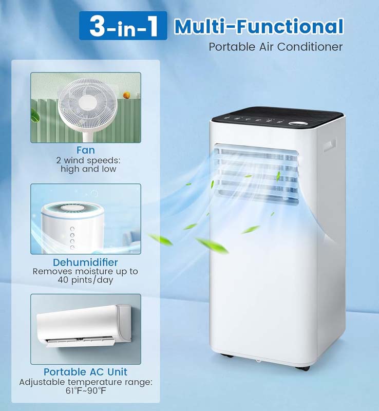 8000 BTU 3-in-1 Portable Air Conditioner with Dehumidifier/Fan/Cool/Sleep Mode, AC Unit for Room up to 250 Sq. Ft