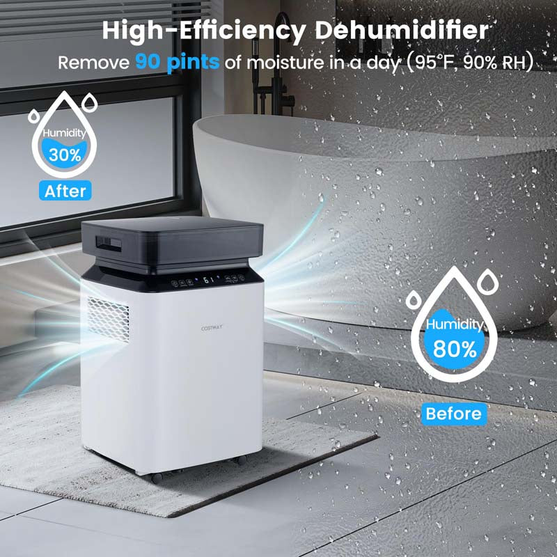 90-Pint Dehumidifier for Basement Home, 6000 Sq.Ft Dehumidifier with Drain Hose, Pump, 2.2 Gal Water Tank, 24H Timer