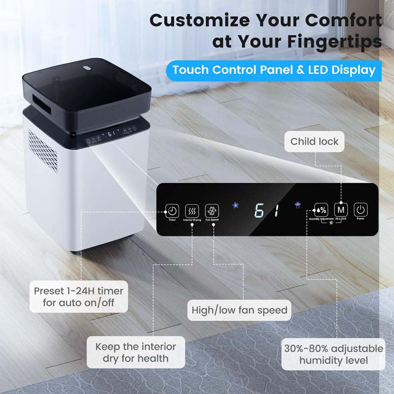 90-Pint Dehumidifier for Basement Home, 6000 Sq.Ft Dehumidifier with Drain Hose, Pump, 2.2 Gal Water Tank, 24H Timer