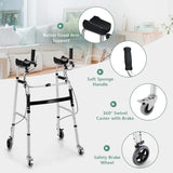 Foldable Standard Walker with 5" Wheels & Padded Armrest, Height Adjustable Walking Mobility Aid for Seniors