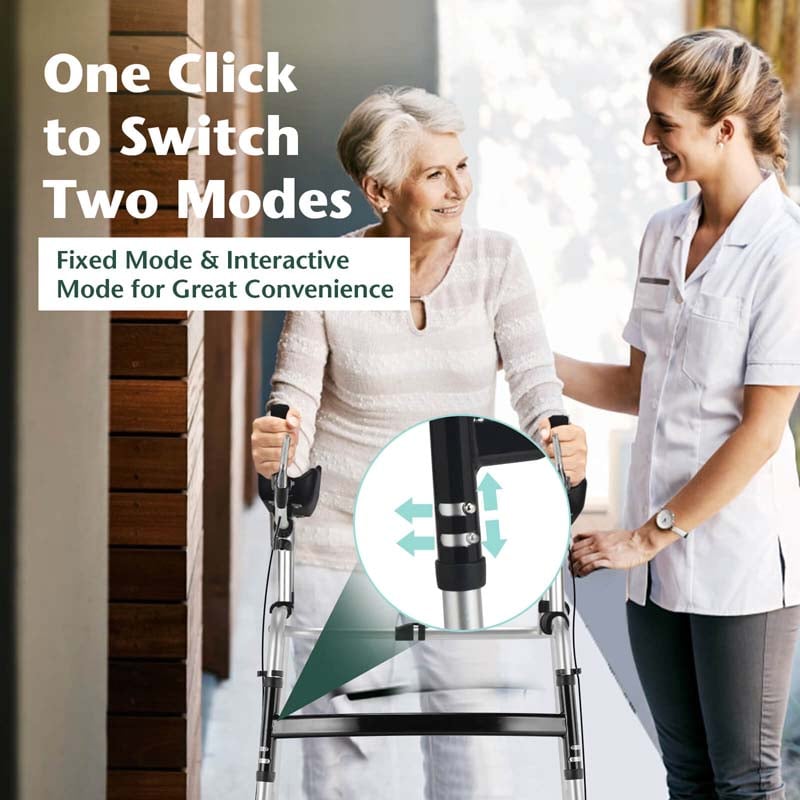 Foldable Standard Walker with 5" Wheels & Padded Armrest, Height Adjustable Walking Mobility Aid for Seniors