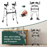 Foldable Standard Walker with 5" Wheels & Padded Armrest, Height Adjustable Walking Mobility Aid for Seniors