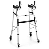 Foldable Standard Walker with 5" Wheels & Padded Armrest, Height Adjustable Walking Mobility Aid for Seniors