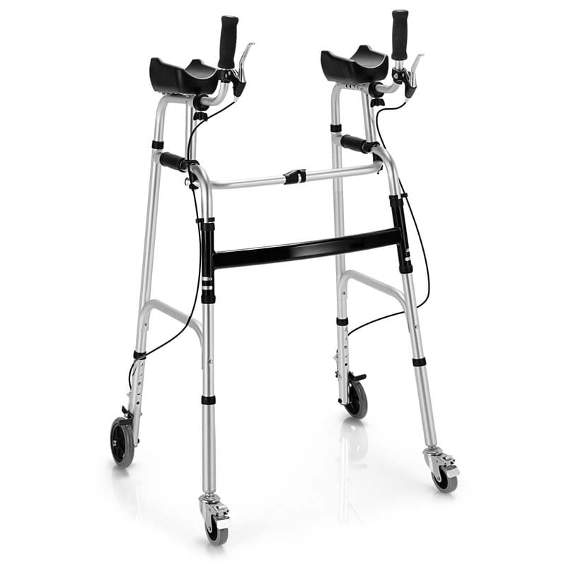 Foldable Standard Walker with 5" Wheels & Padded Armrest, Height Adjustable Walking Mobility Aid for Seniors