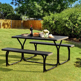 Outdoor Picnic Table Bench Set, All-Weather Dining Table Set, Metal Base Wood-Like Texture, Large Camping Table for Lawn Garden Backyard