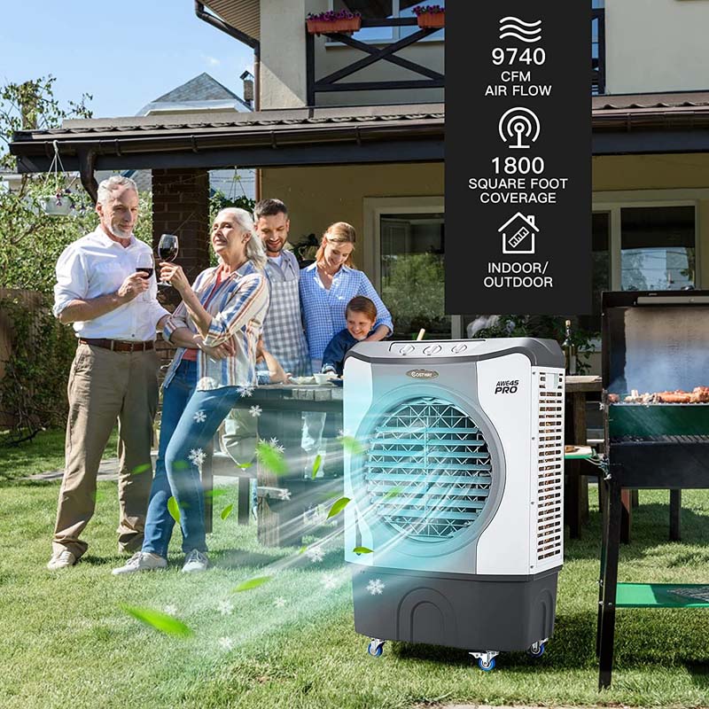 9740 CFM Portable Industrial Evaporative Cooler 4-in-1 Air Cooling Fan Humidifier Purifer with 45L Water Tank