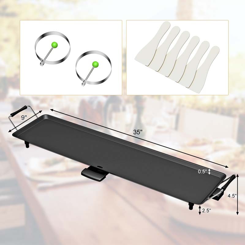 35" Extra Long Nonstick Electric Griddle, BBQ Teppanyaki Table Top Grill Griddle with Adjustable Temperature & Drip Tray
