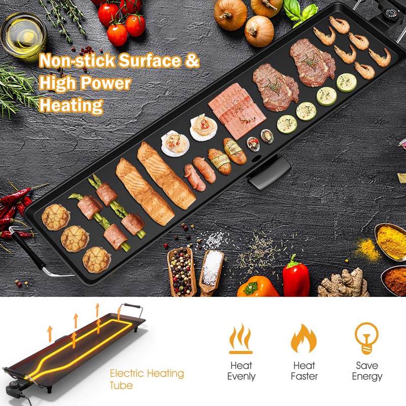 35" Extra Long Nonstick Electric Griddle, BBQ Teppanyaki Table Top Grill Griddle with Adjustable Temperature & Drip Tray