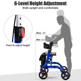 2 in 1 Folding Rollator Walker with Seat & 8" Wheels, Medical Walker Rolling Chair Mobility Walking Aid