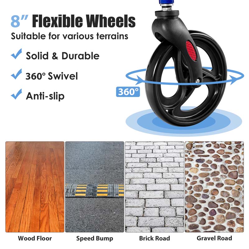 2 in 1 Folding Rollator Walker with Seat & 8" Wheels, Medical Walker Rolling Chair Mobility Walking Aid