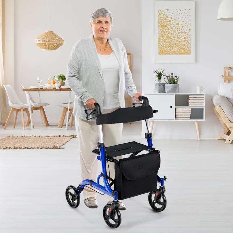 2 in 1 Folding Rollator Walker with Seat & 8" Wheels, Medical Walker Rolling Chair Mobility Walking Aid
