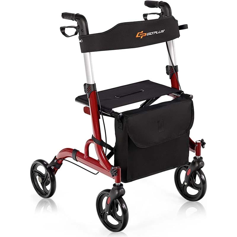 2 in 1 Folding Rollator Walker with Seat & 8" Wheels, Medical Walker Rolling Chair Mobility Walking Aid