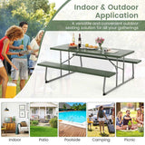 6 FT HDPE Folding Picnic Table Bench Set for 8 Person, Outdoor Large Picnic Table with Umbrella Hole & Metal Frame