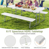 6 FT HDPE Folding Picnic Table Bench Set for 8 Person, Outdoor Large Picnic Table with Umbrella Hole & Metal Frame
