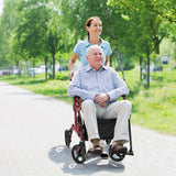 2 in 1 Folding Rollator Walker with Seat & Bag, Aluminum Medical Walker Rolling Transport Chair Mobility Walking Aid