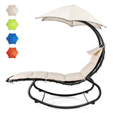 Full-Padded Hammock Chair Swing Patio Sun Lounger with Shade Canopy, Outdoor Chaise Lounge Hanging Chair for Pool Beach Deck