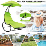 Full-Padded Hammock Chair Swing Patio Sun Lounger with Shade Canopy, Outdoor Chaise Lounge Hanging Chair for Pool Beach Deck