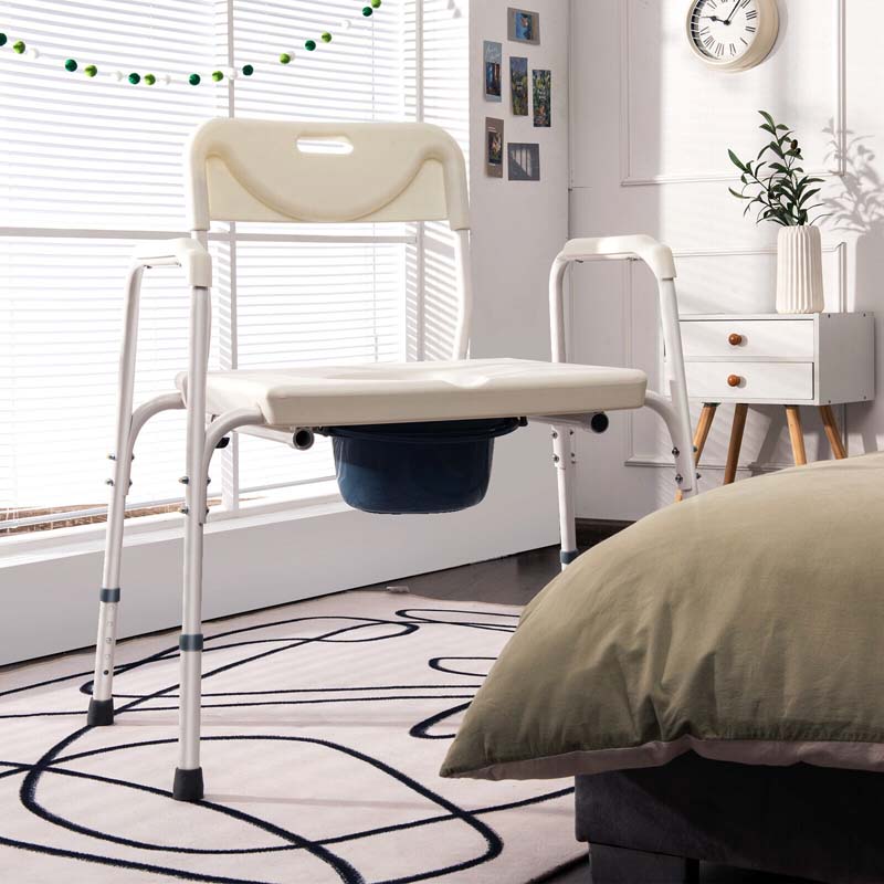 3-in-1 Bedside Commode Chair, Height Adjustable Toilet Seat, Portable Toilet Bath Shower Chair for Elders