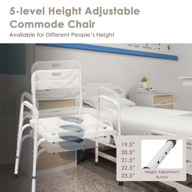 3-in-1 Bedside Commode Chair, Height Adjustable Toilet Seat, Portable Toilet Bath Shower Chair for Elders
