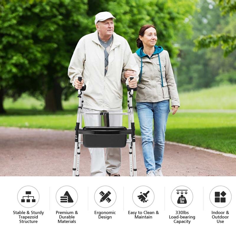 Folding Standard Rollator Walker with Seat & Armrest Pad, Lightweight Standing & Walking Mobility Aid