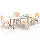 Height Adjustable Kids Table and Chairs Set of 4, Children Play Table with Graffiti Desktop, Toddler Art Study Multi-Activity Table Set for Daycare Playroom