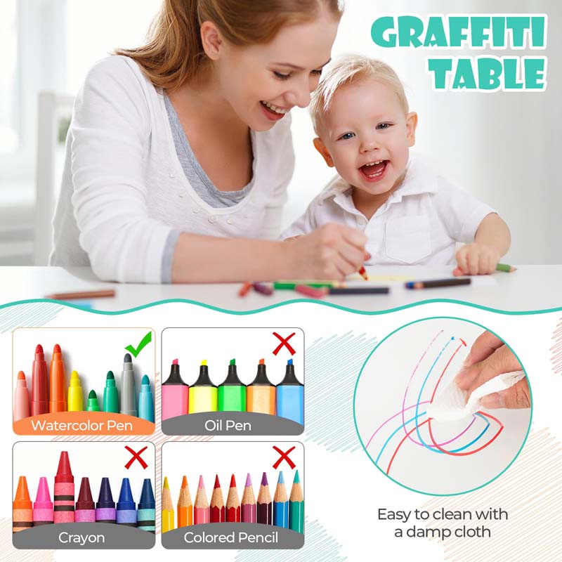 Height Adjustable Kids Table and Chairs Set of 4, Children Play Table with Graffiti Desktop, Toddler Art Study Multi-Activity Table Set for Daycare Playroom