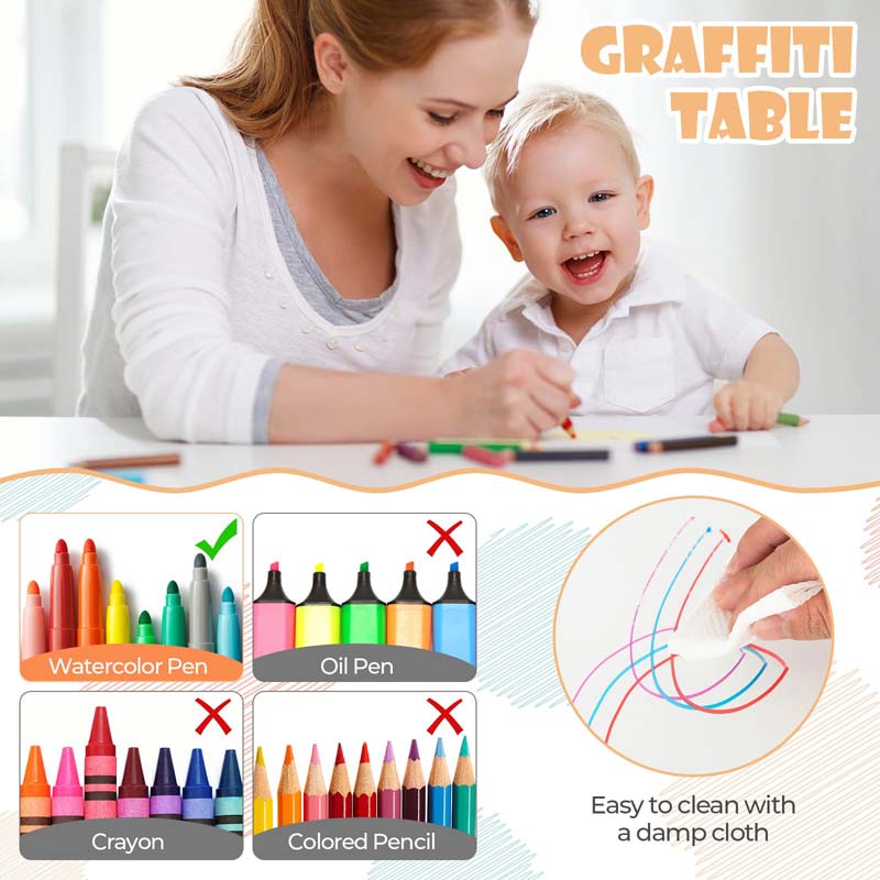 Height Adjustable Kids Table and Chairs Set of 4, Children Play Table with Graffiti Desktop, Toddler Art Study Multi-Activity Table Set for Daycare Playroom