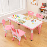 Height Adjustable Kids Table and Chairs Set of 4, Children Play Table with Graffiti Desktop, Toddler Art Study Multi-Activity Table Set for Daycare Playroom