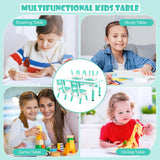 Height Adjustable Kids Table and Chairs Set of 4, Children Play Table with Graffiti Desktop, Toddler Art Study Multi-Activity Table Set for Daycare Playroom