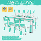 Height Adjustable Kids Table and Chairs Set of 4, Children Play Table with Graffiti Desktop, Toddler Art Study Multi-Activity Table Set for Daycare Playroom