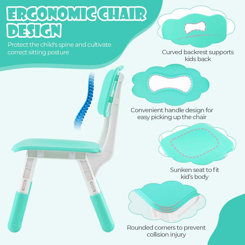 Height Adjustable Kids Table and Chairs Set of 4, Children Play Table with Graffiti Desktop, Toddler Art Study Multi-Activity Table Set for Daycare Playroom