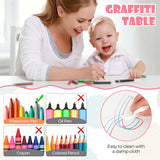Height Adjustable Kids Table and Chairs Set of 4, Children Play Table with Graffiti Desktop, Toddler Art Study Multi-Activity Table Set for Daycare Playroom