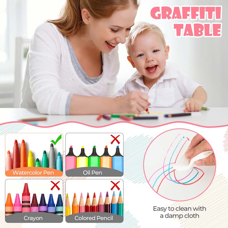 Height Adjustable Kids Table and Chairs Set of 4, Children Play Table with Graffiti Desktop, Toddler Art Study Multi-Activity Table Set for Daycare Playroom