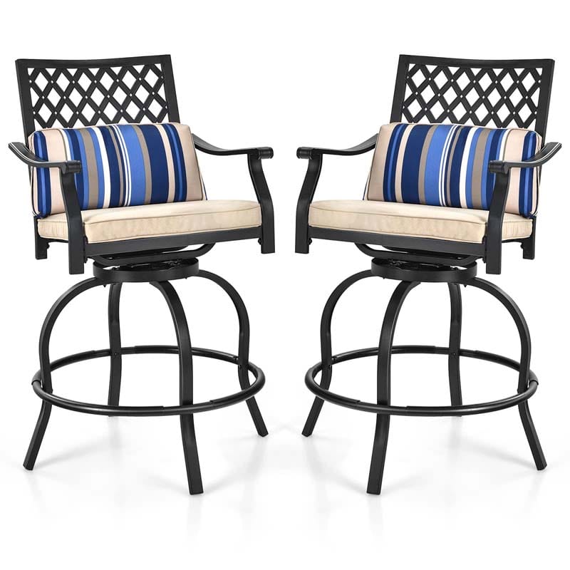 2/4 Pcs 360° Swivel Rocking Bar Stools with Back & Soft Cushions, Steel Frame Outdoor Bar Height Dining Chairs
