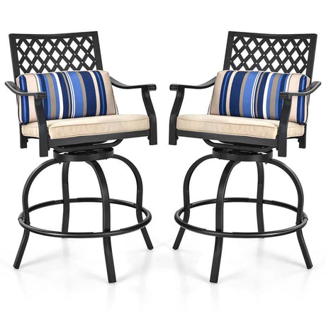 2/4 Pcs 360° Swivel Rocking Bar Stools with Back & Soft Cushions, Steel Frame Outdoor Bar Height Dining Chairs